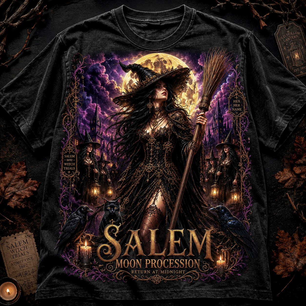 Salem Moon Procession Gothic Witch Graphic T-Shirt
