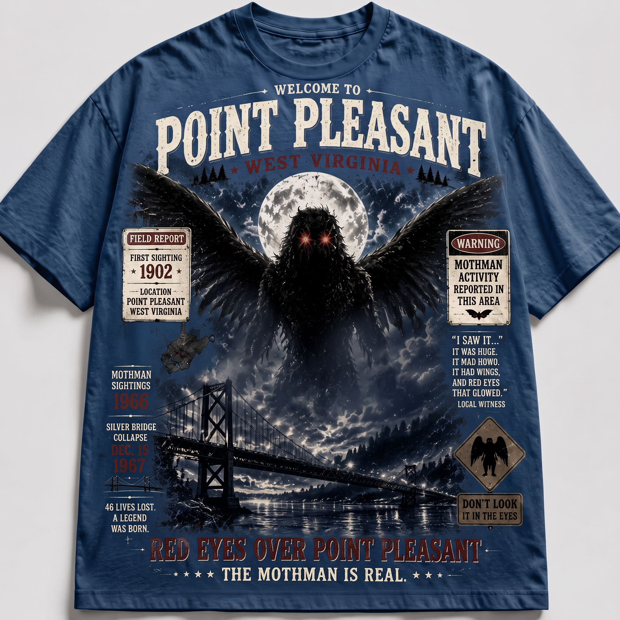 Welcome to Point Pleasant Mothman Vintage Graphic T-Shirt