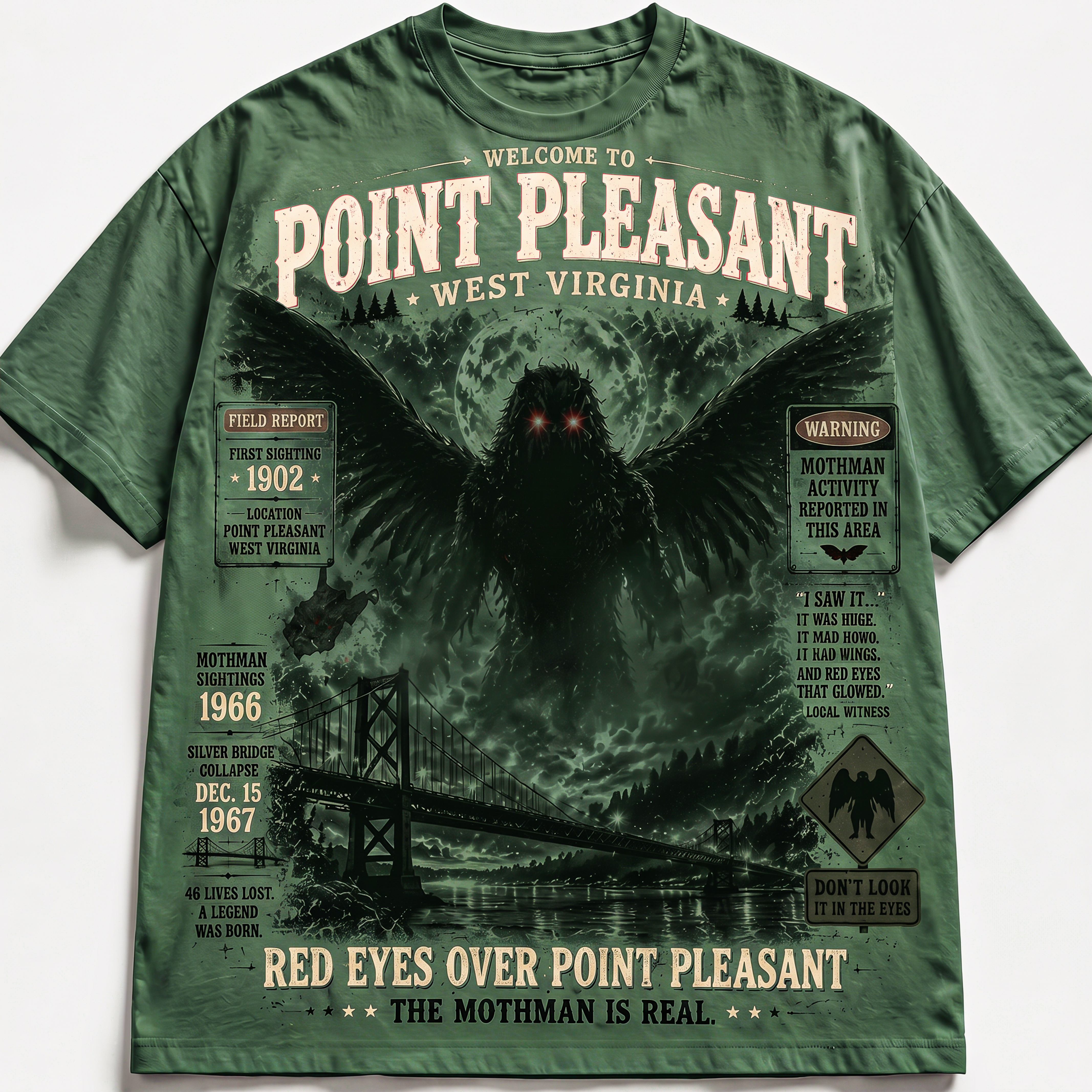Welcome to Point Pleasant Mothman Vintage Graphic T-Shirt