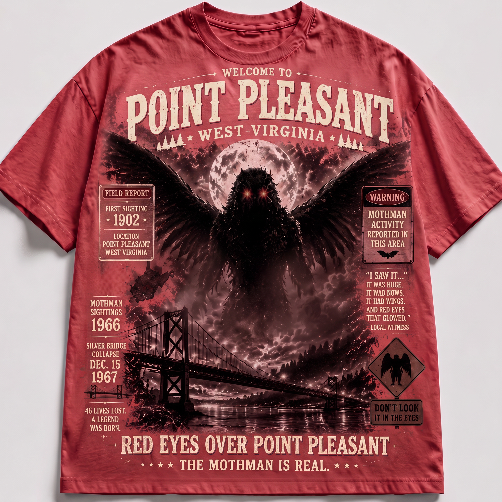 Welcome to Point Pleasant Mothman Vintage Graphic T-Shirt