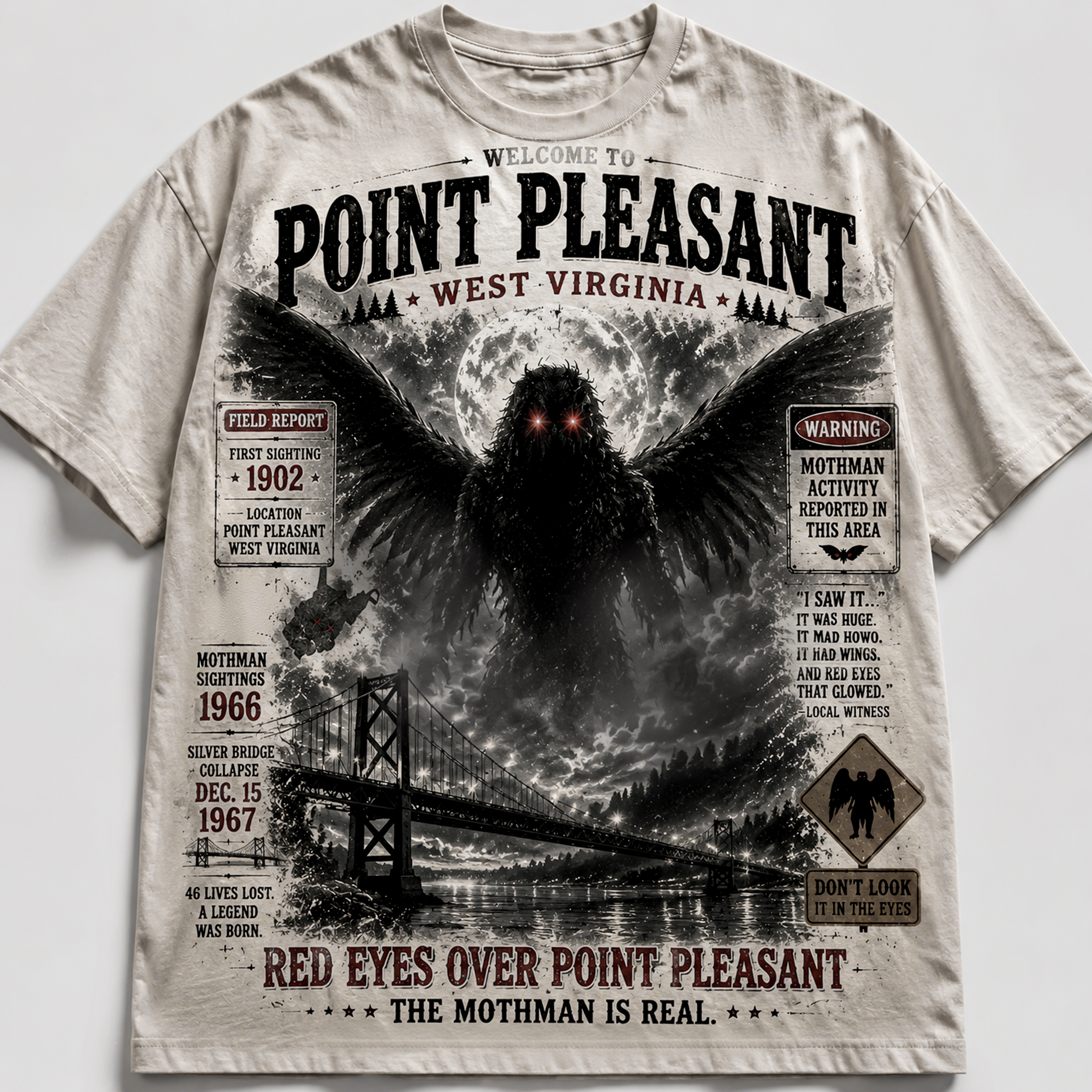 Welcome to Point Pleasant Mothman Vintage Graphic T-Shirt