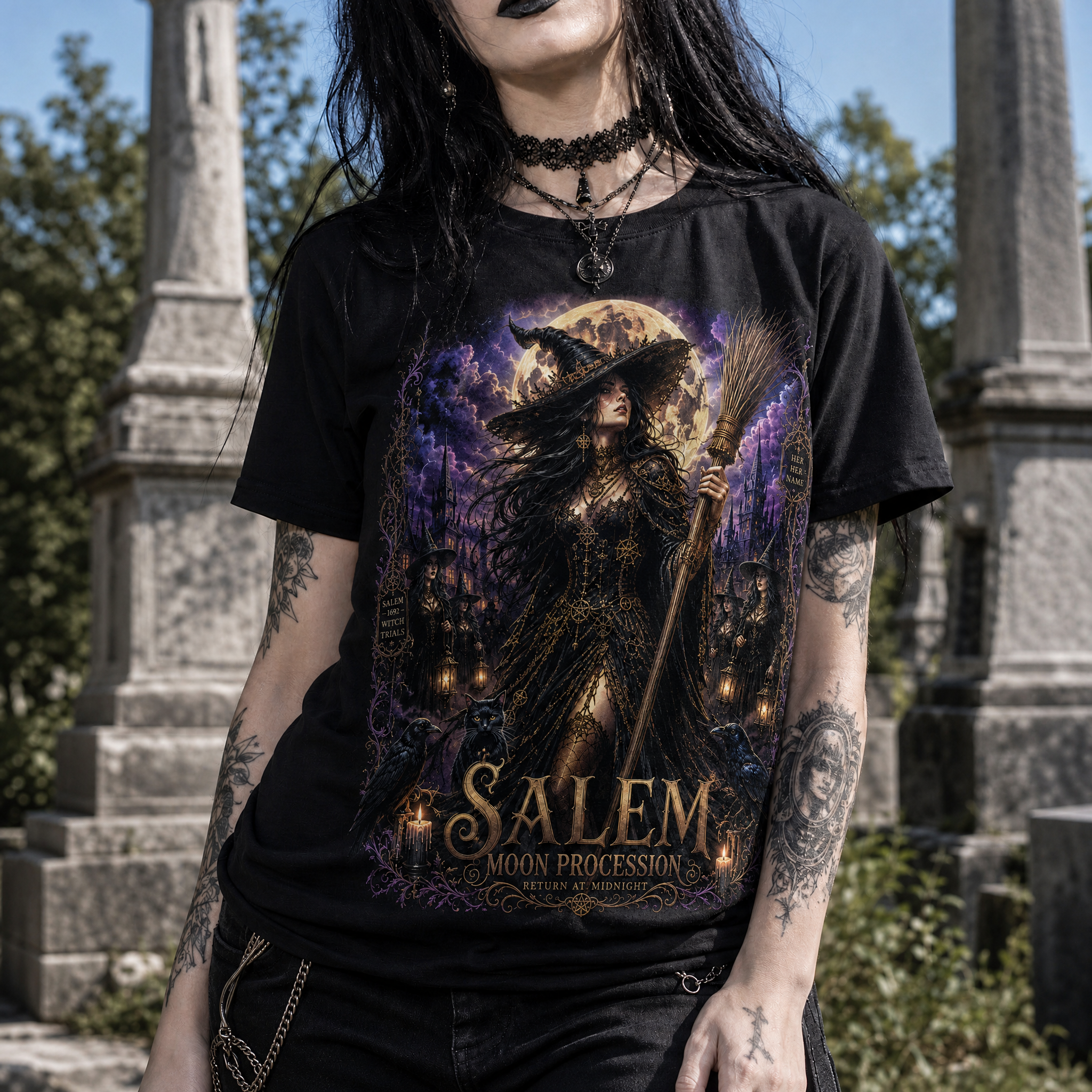 Salem Moon Procession Gothic Witch Graphic T-Shirt