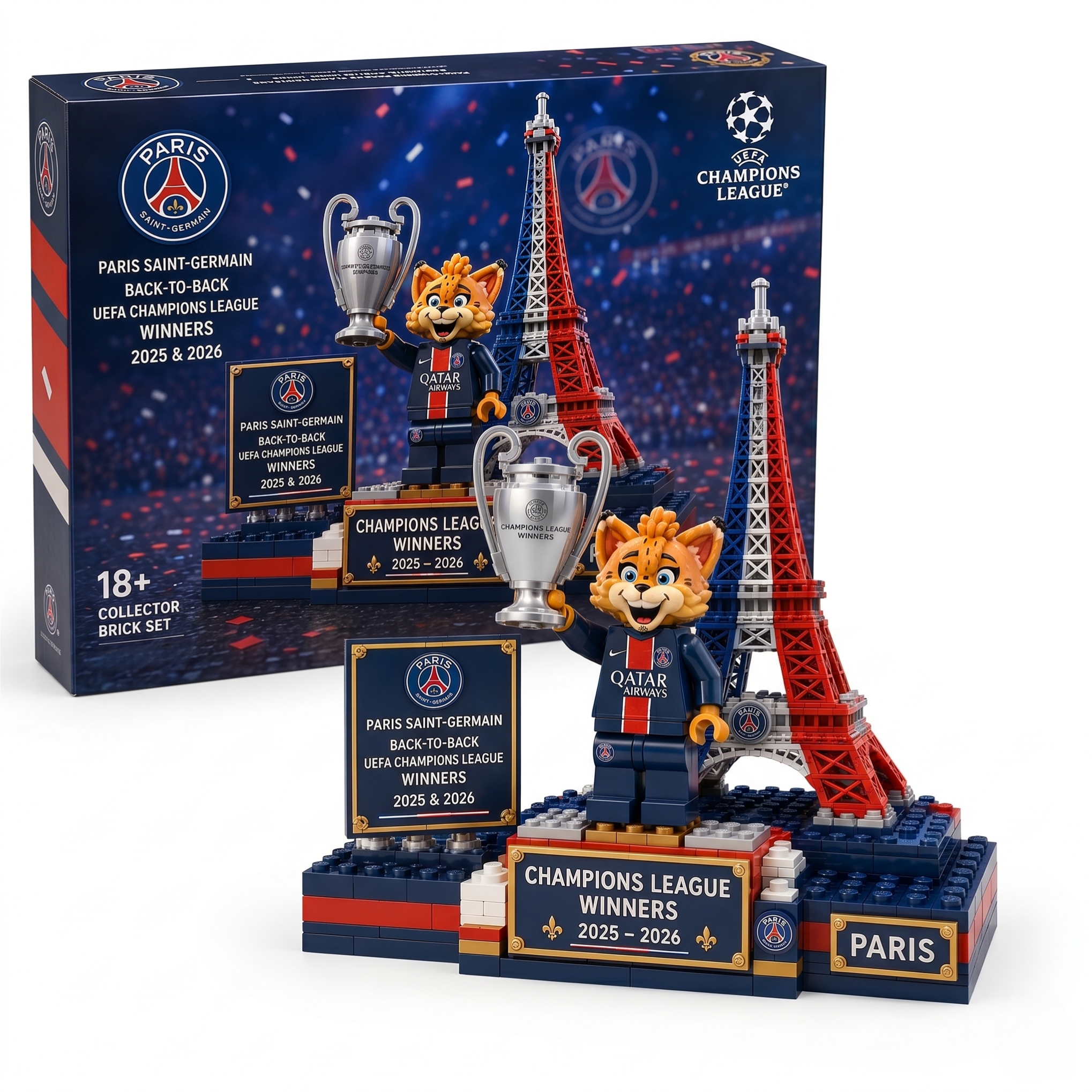 Paris Saint-Germain Back-to-Back UEFA Champions League Winners Collector Brick Set
