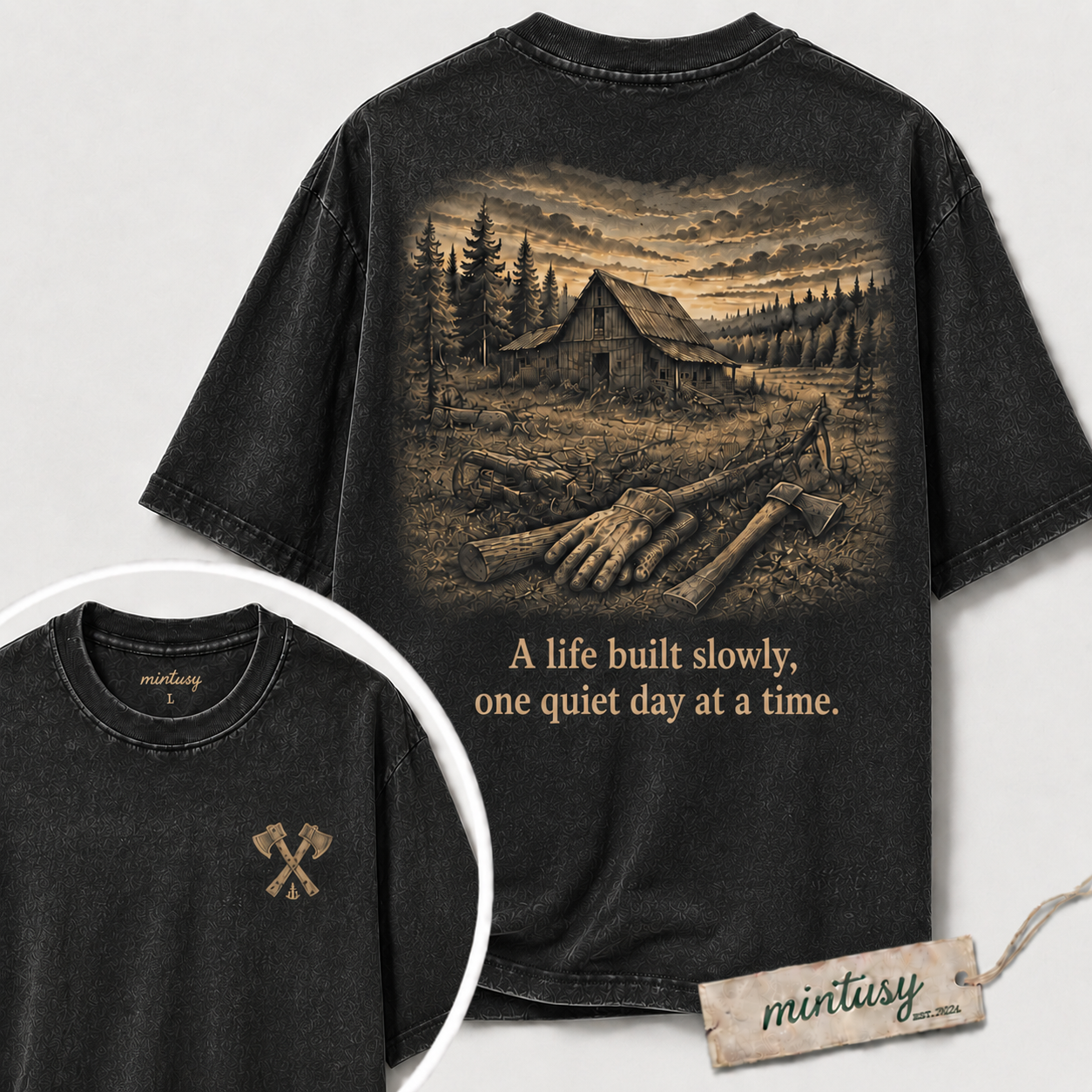 A Life Built Slowly Vintage Cabin Graphic T-Shirt