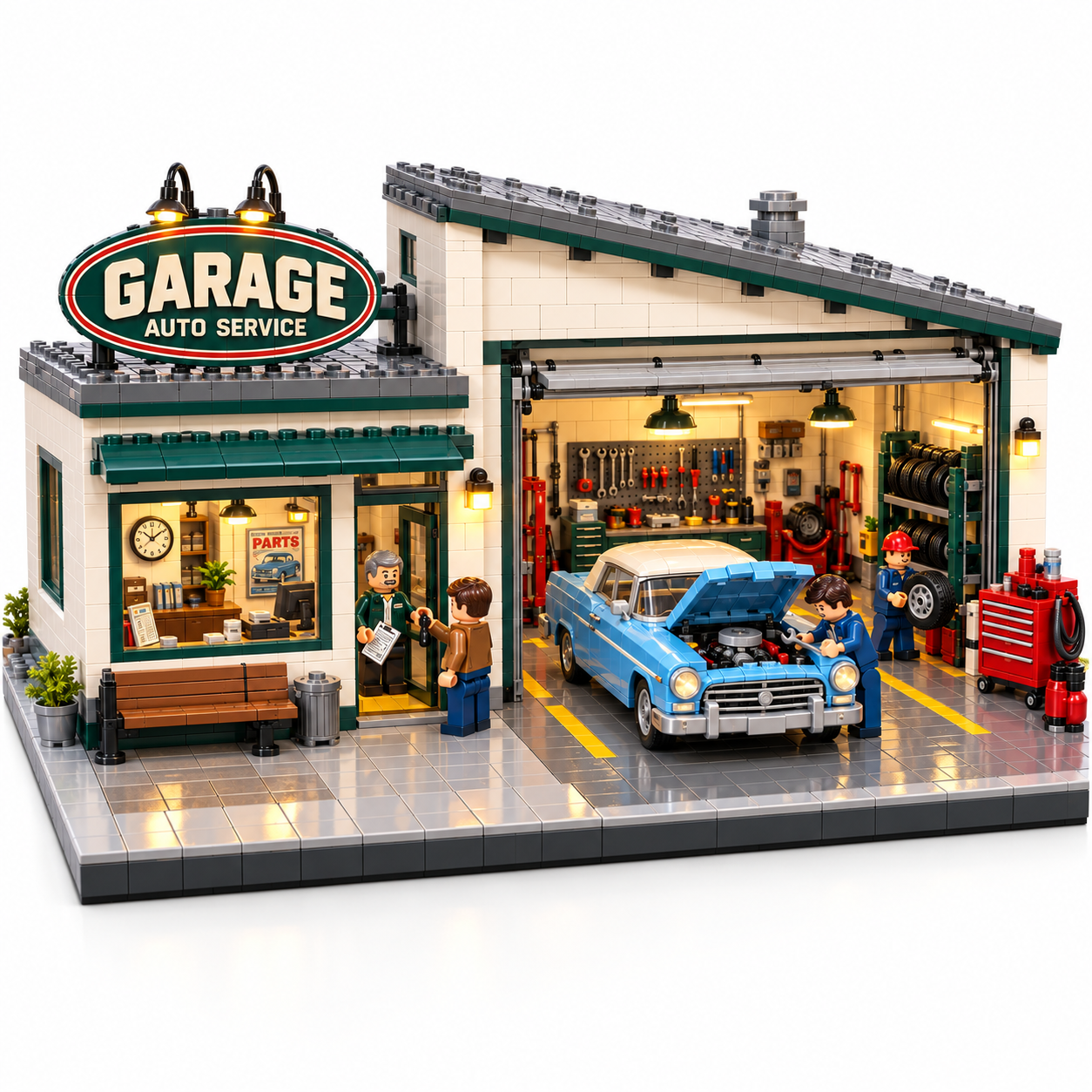 Vintage Auto Service Garage Building Set