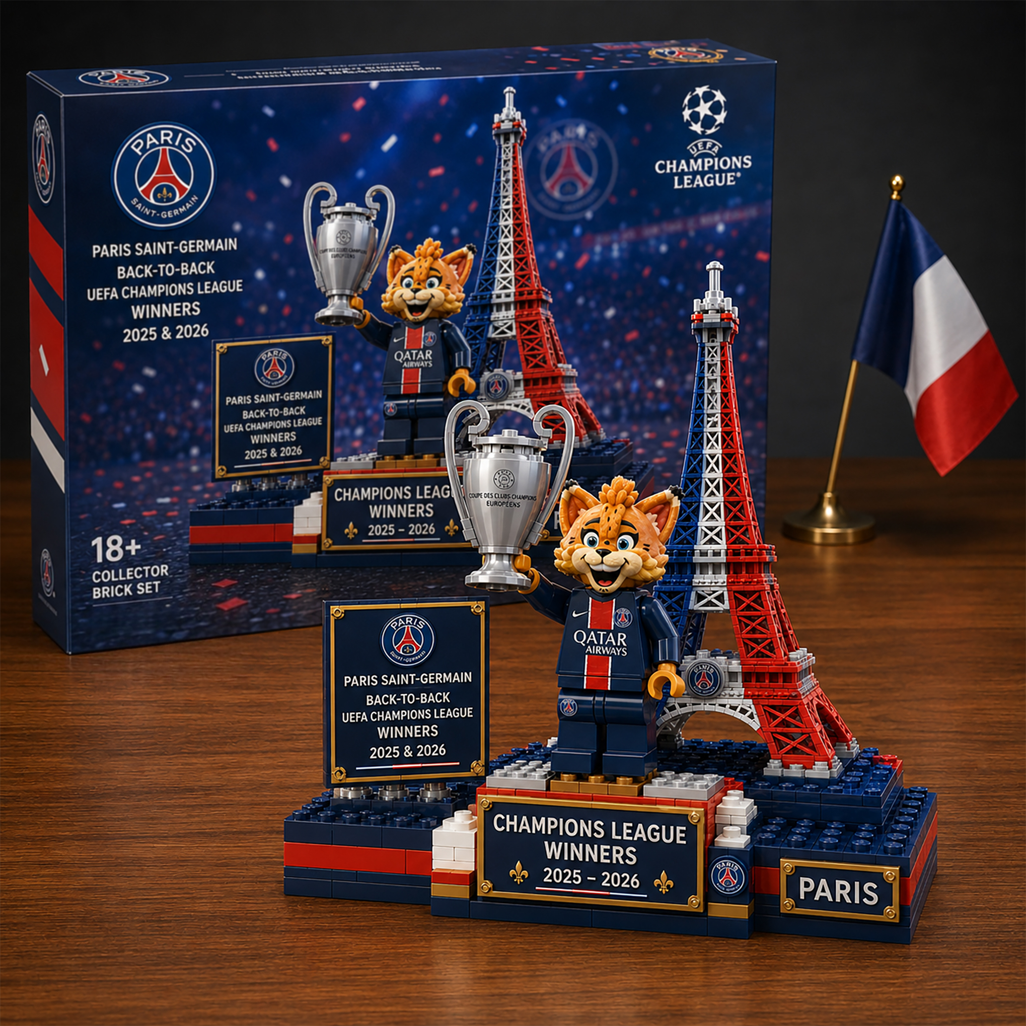 Paris Saint-Germain Back-to-Back UEFA Champions League Winners Collector Brick Set