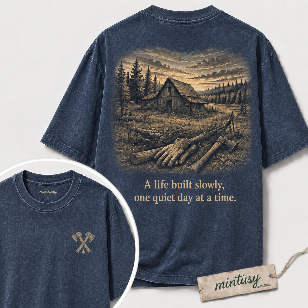 A Life Built Slowly Vintage Cabin Graphic T-Shirt