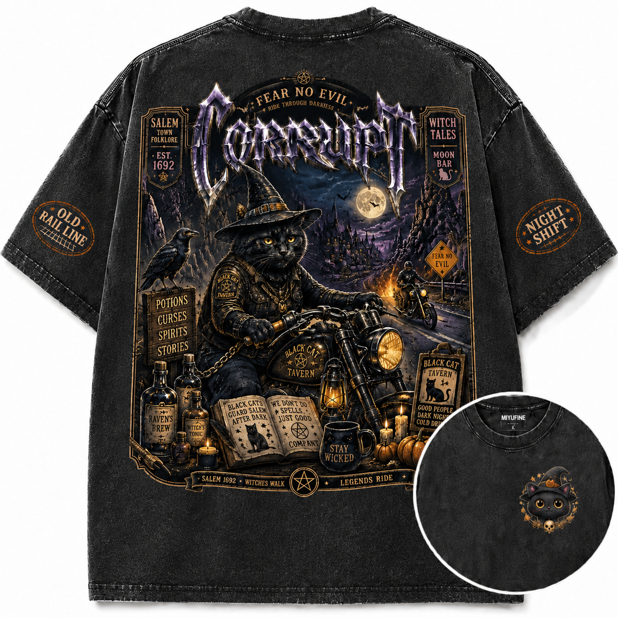 Black Cat Coven Midnight Rider Vintage Graphic Tee