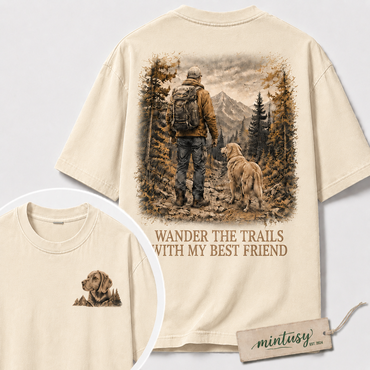 Wander The Trails With My Best Friend - Vintage Dog Hiking T-Shirt