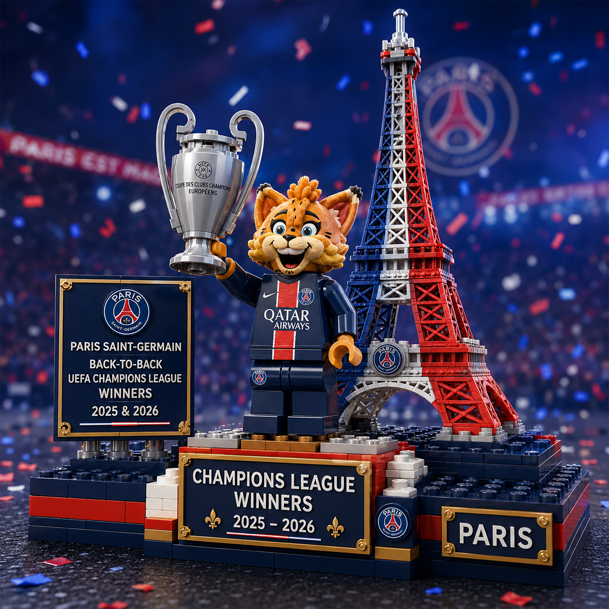 Paris Saint-Germain Back-to-Back UEFA Champions League Winners Collector Brick Set
