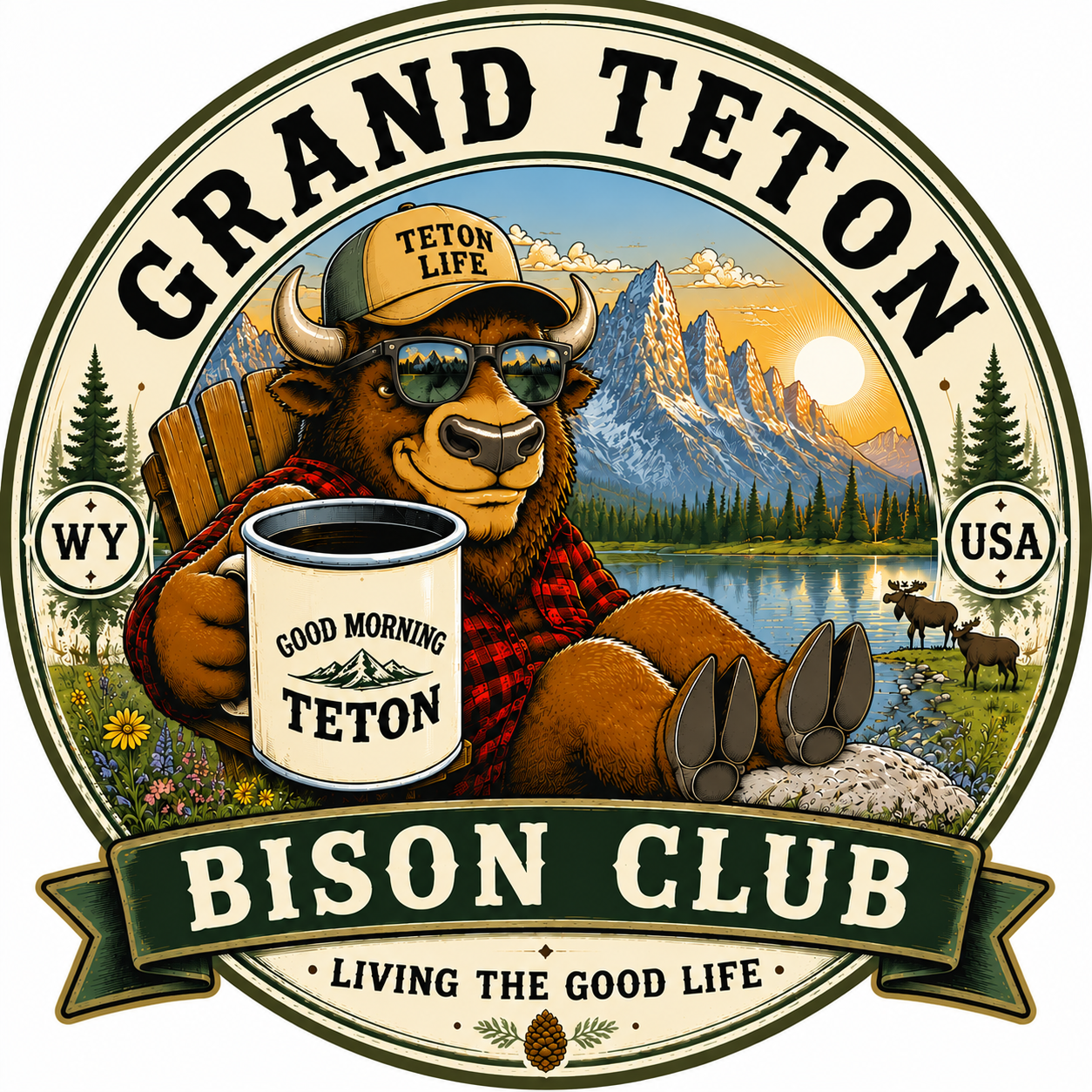 Grand Teton Bison Club Vintage National Park Graphic Te