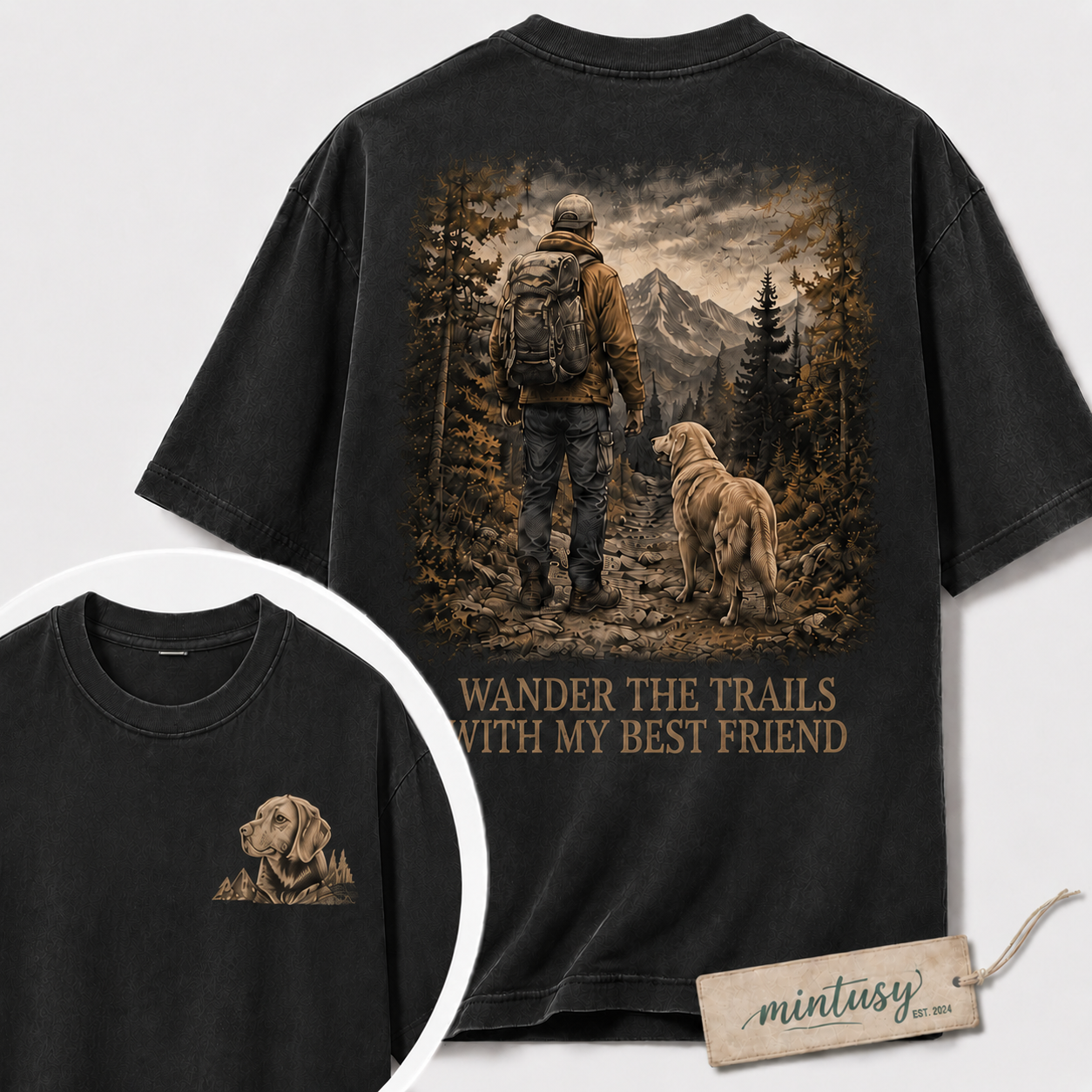 Wander The Trails With My Best Friend - Vintage Dog Hiking T-Shirt