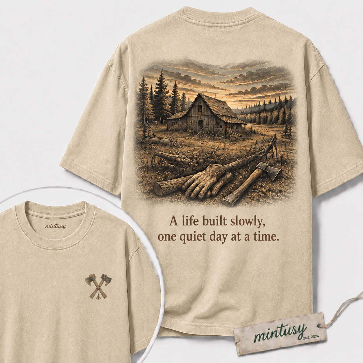 A Life Built Slowly Vintage Cabin Graphic T-Shirt