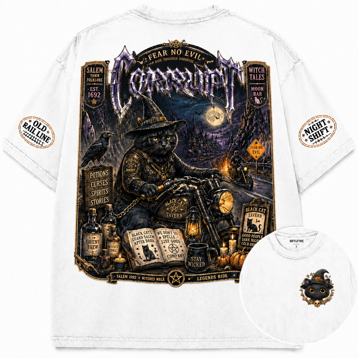 Black Cat Coven Midnight Rider Vintage Graphic Tee