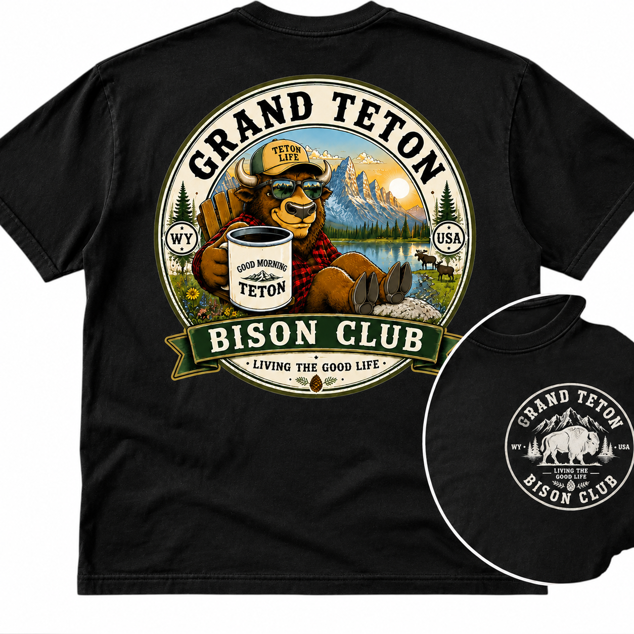 Grand Teton Bison Club Vintage National Park Graphic Te