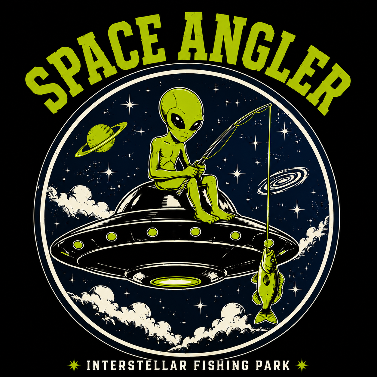 Space Angler Alien Fishing Vintage Graphic Tee