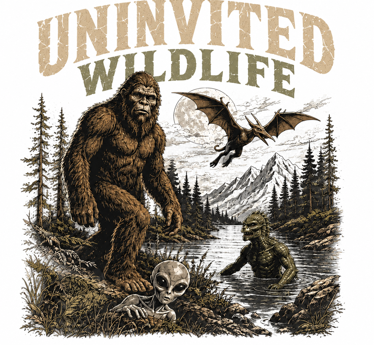 Uninvited Wildlife Vintage Cryptid Graphic Tee