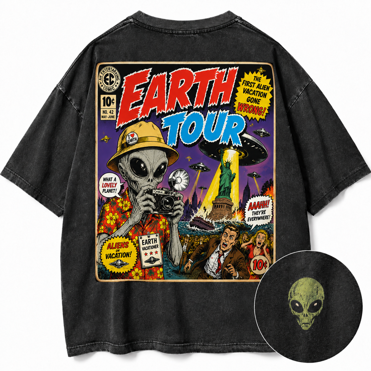 Earth Tour Alien Vacation Vintage Comic Graphic Tee