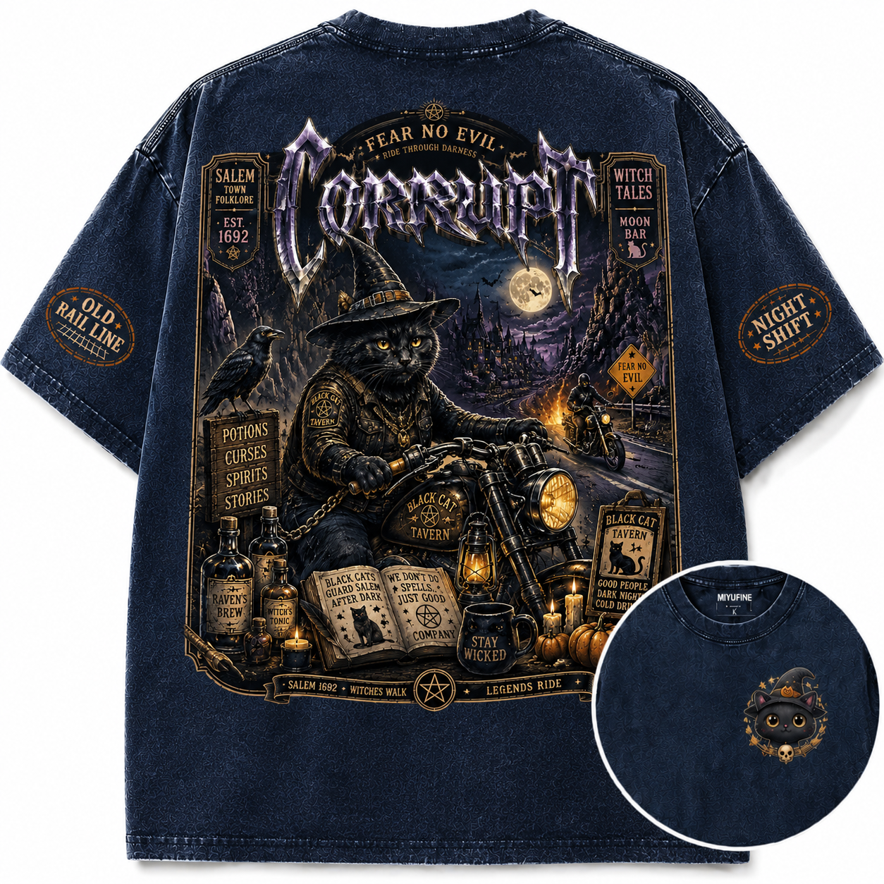 Black Cat Coven Midnight Rider Vintage Graphic Tee