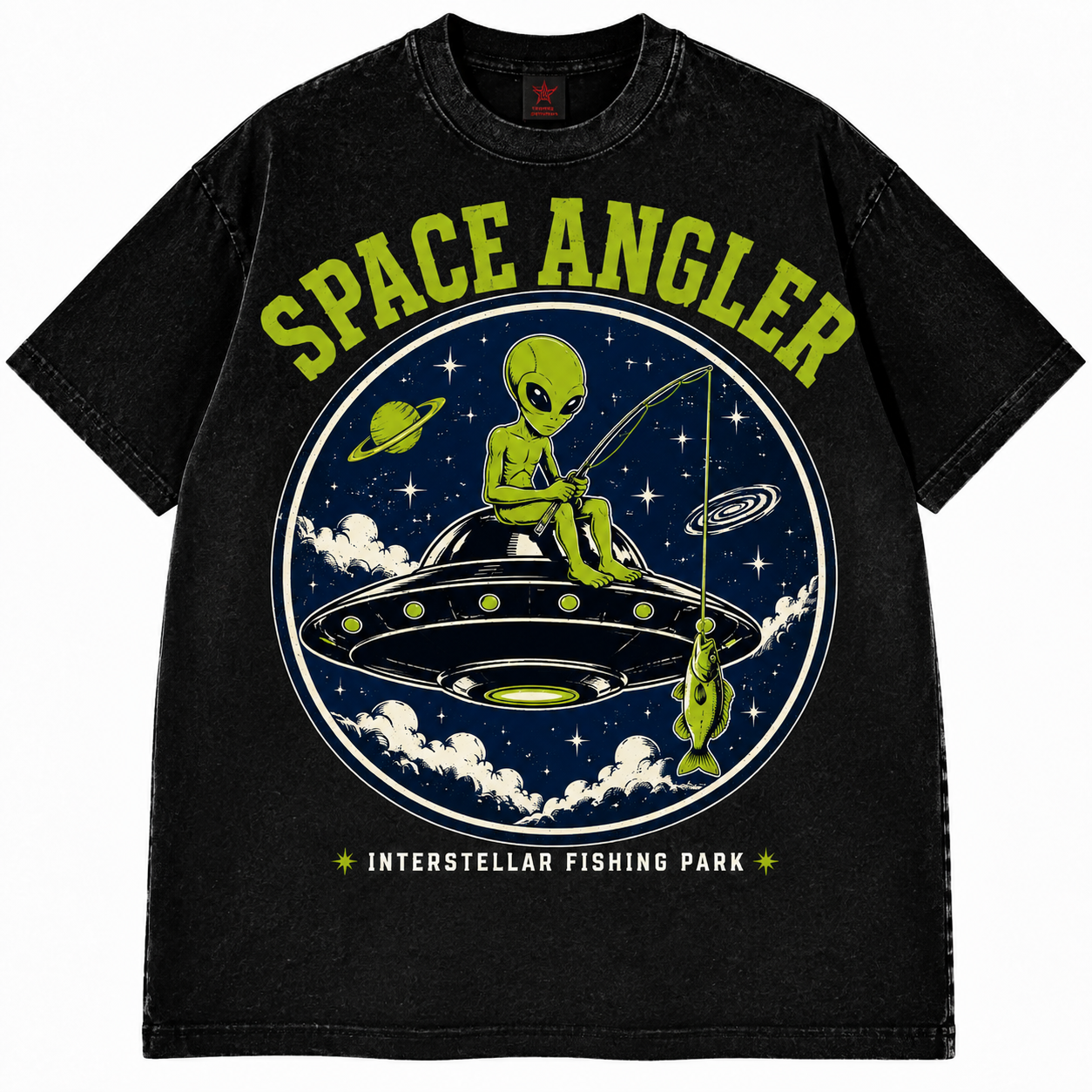 Space Angler Alien Fishing Vintage Graphic Tee