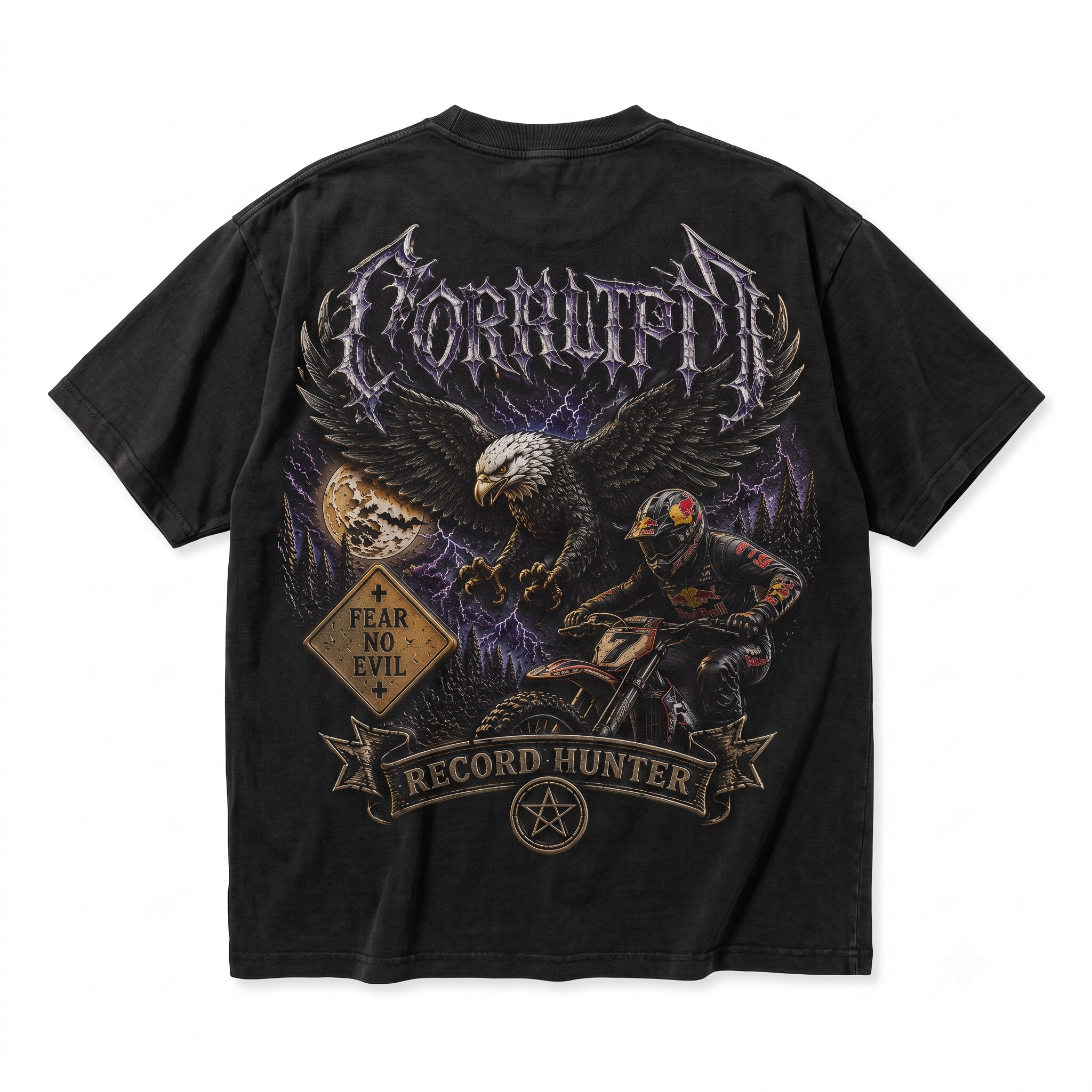 Corrupted Record Hunter Gothic Motocross Graphic Tee