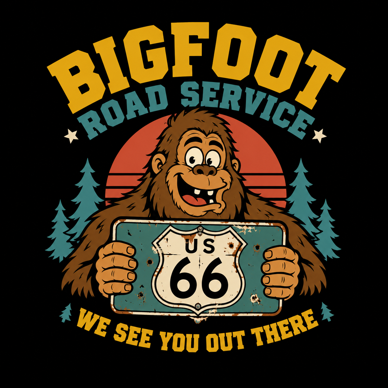 Bigfoot Road Service Route 66 Vintage Graphic Tee