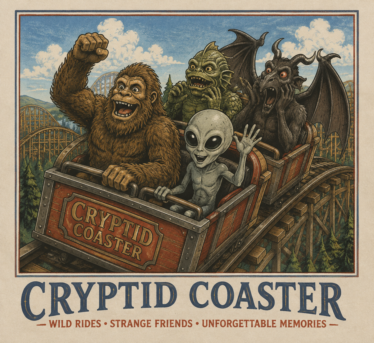 Cryptid Coaster Vintage Monster Roller Coaster Graphic Tee