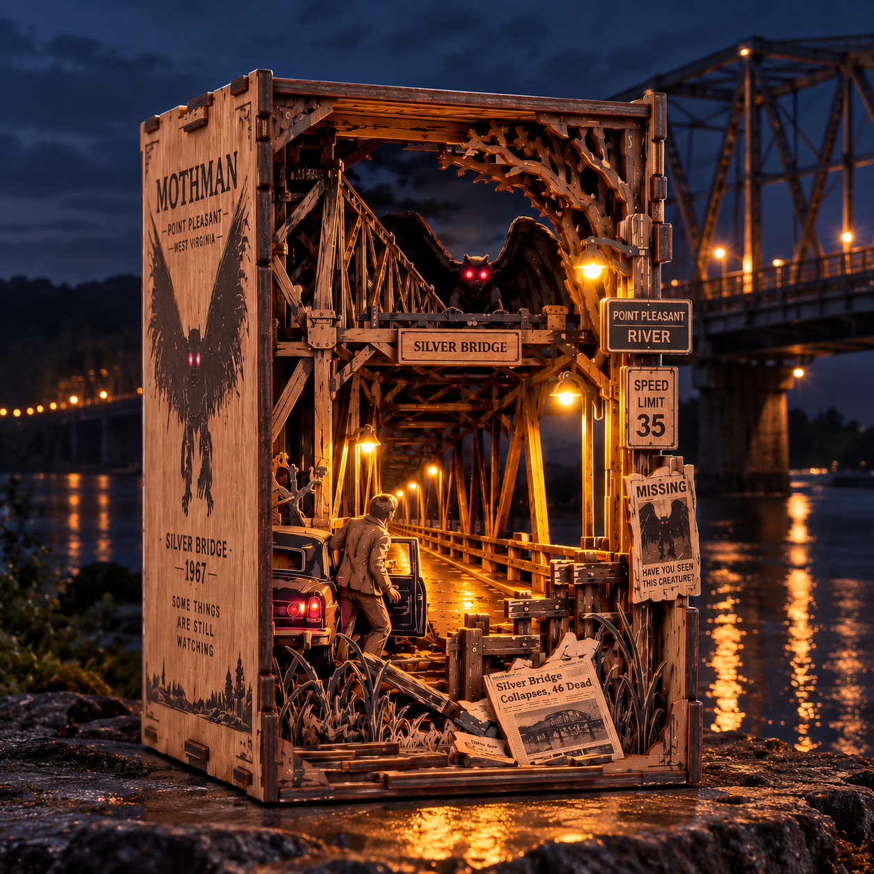 Mothman Silver Bridge DIY Wooden Book Nook Kit