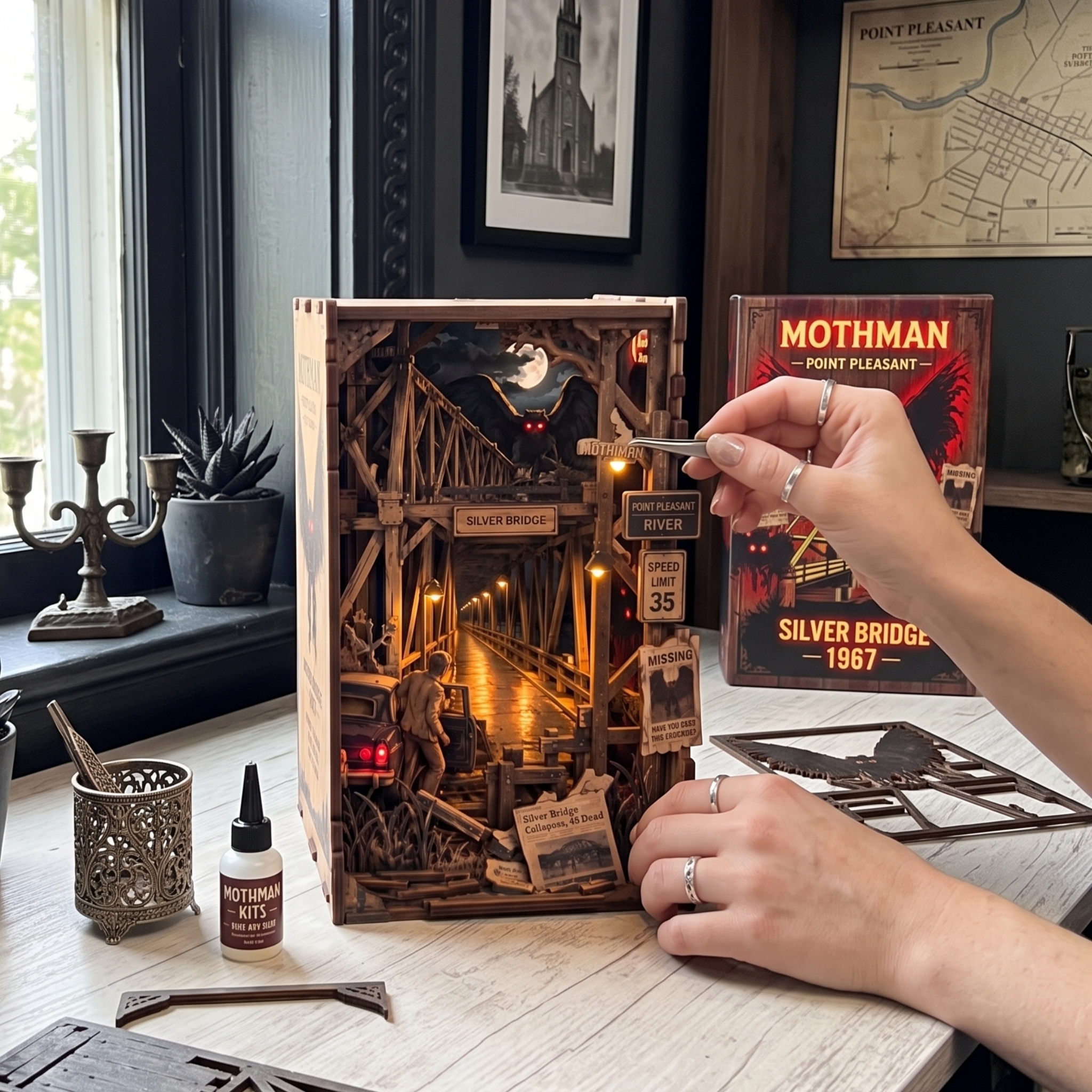 Mothman Silver Bridge DIY Wooden Book Nook Kit