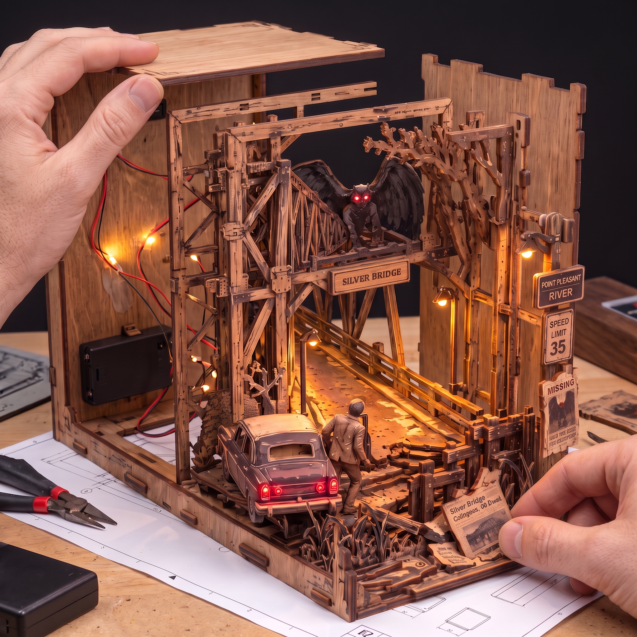 Mothman Silver Bridge DIY Wooden Book Nook Kit
