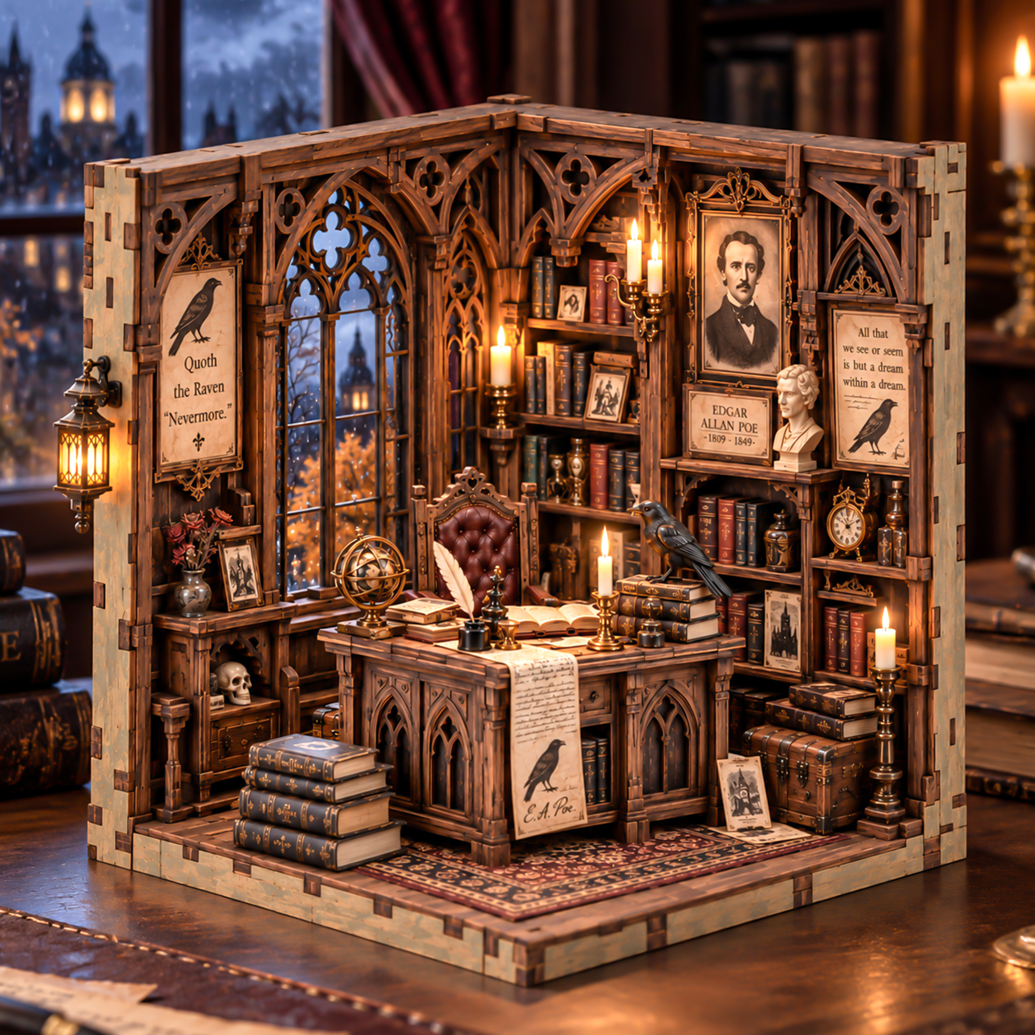 Edgar Allan Poe Gothic Study DIY Wooden Diorama Kit