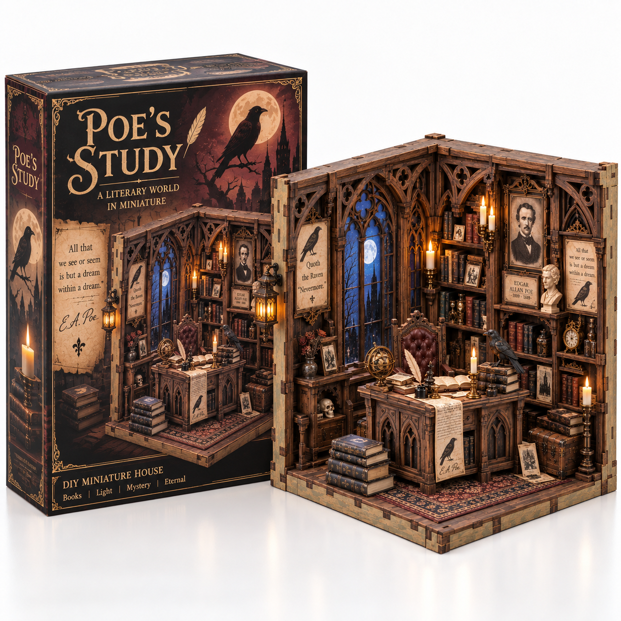 Edgar Allan Poe Gothic Study DIY Wooden Diorama Kit