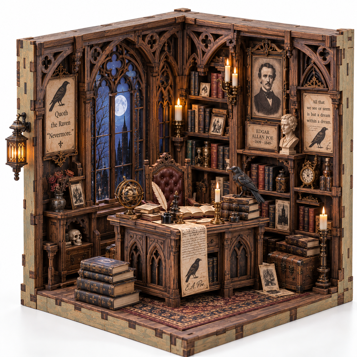 Edgar Allan Poe Gothic Study DIY Wooden Diorama Kit