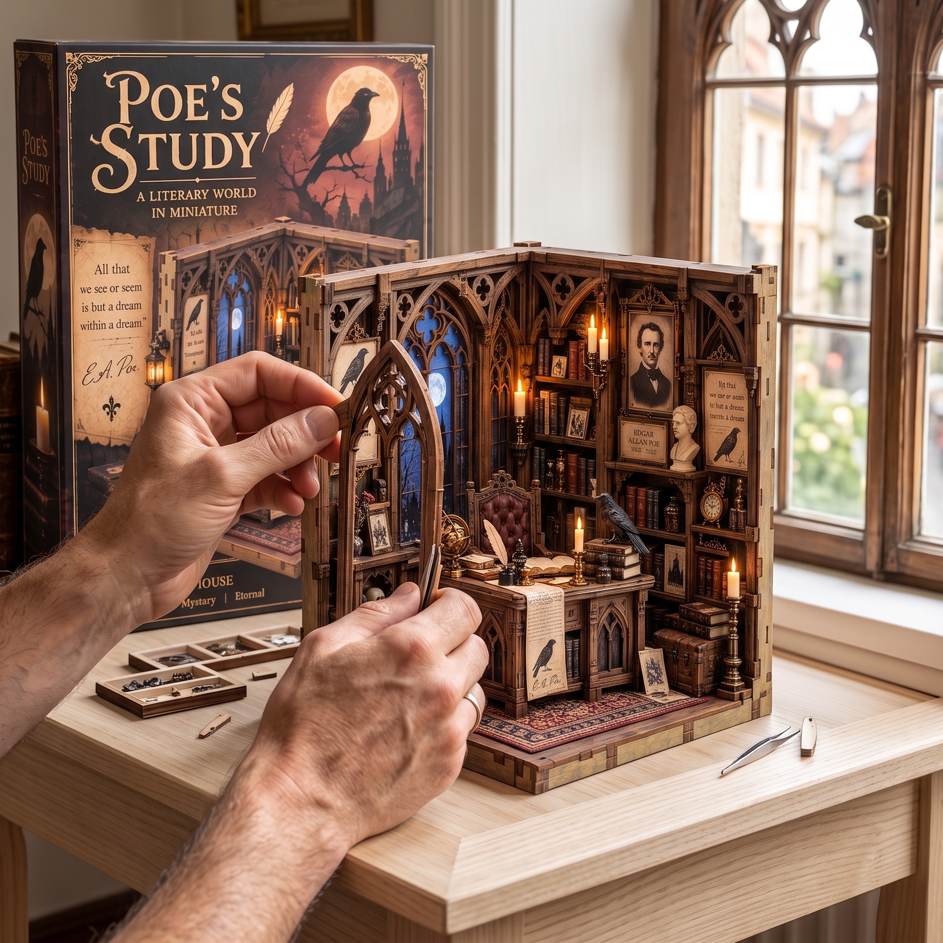 Edgar Allan Poe Gothic Study DIY Wooden Diorama Kit
