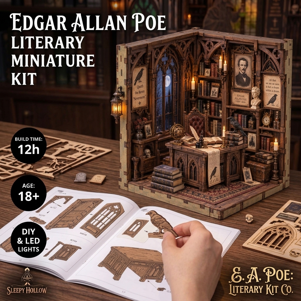 Edgar Allan Poe Gothic Study DIY Wooden Diorama Kit