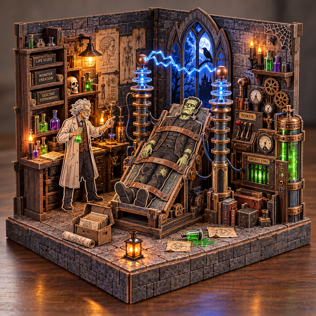 Frankenstein’s Midnight Laboratory DIY Wooden Diorama Kit