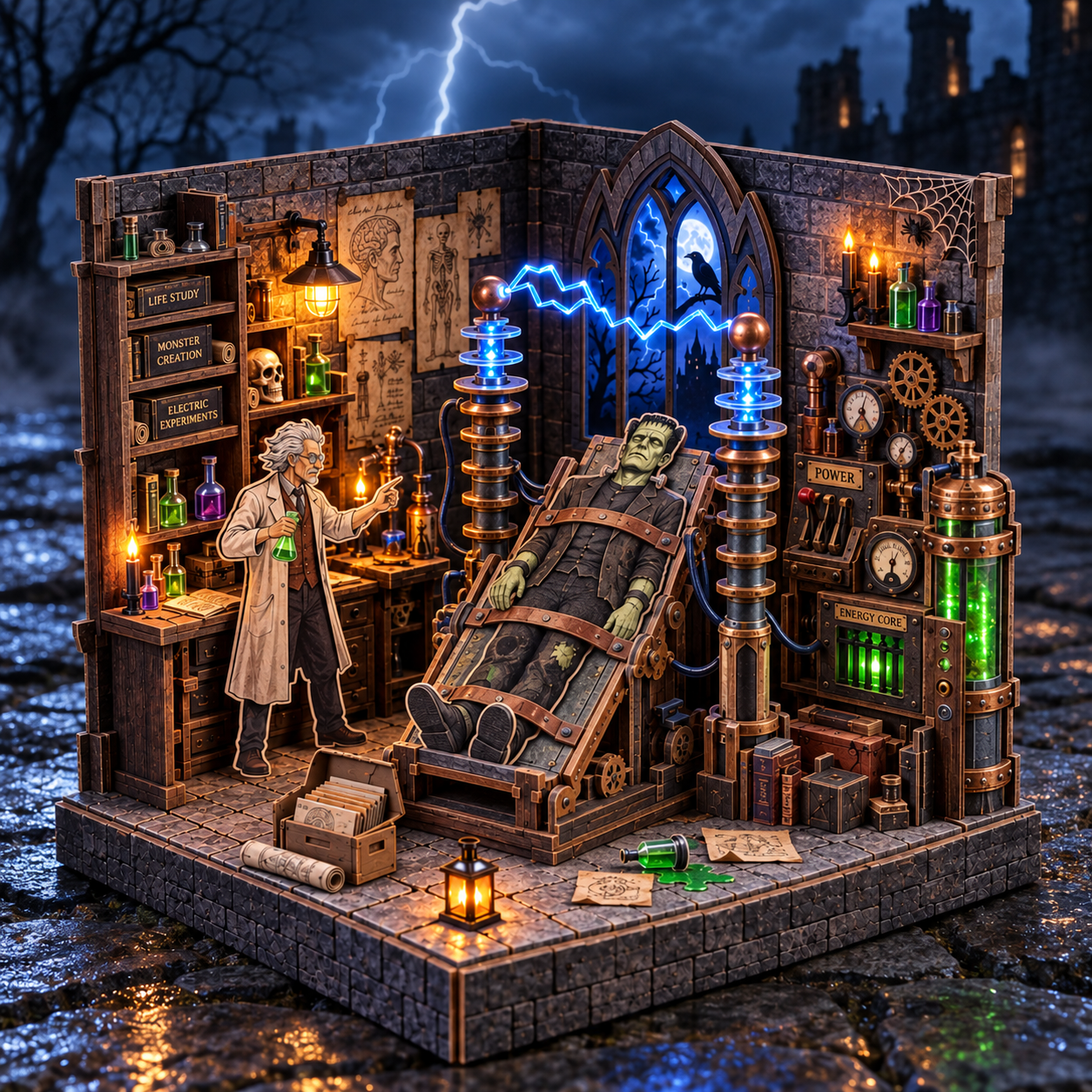 Frankenstein’s Midnight Laboratory DIY Wooden Diorama Kit