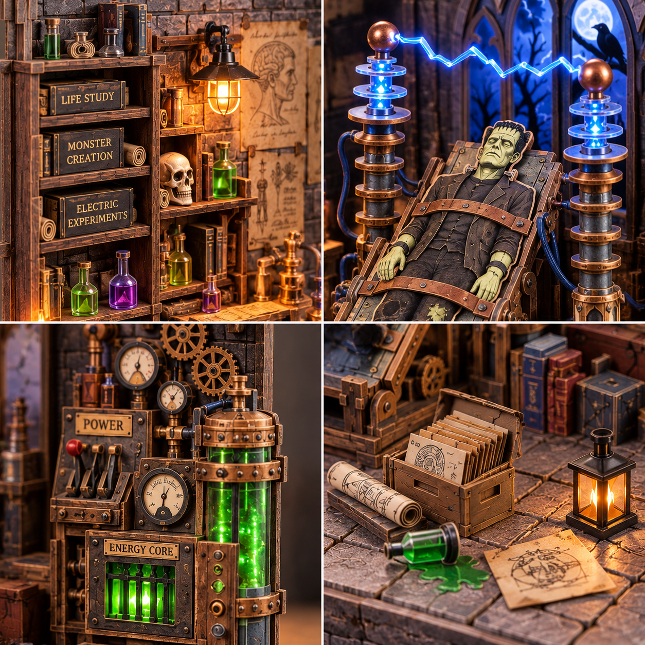 Frankenstein’s Midnight Laboratory DIY Wooden Diorama Kit