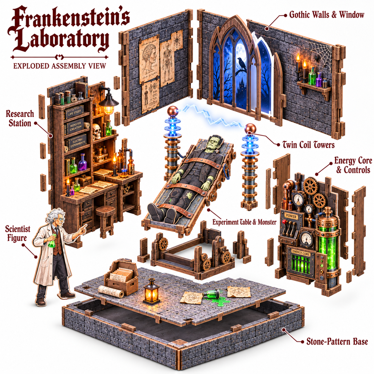 Frankenstein’s Midnight Laboratory DIY Wooden Diorama Kit
