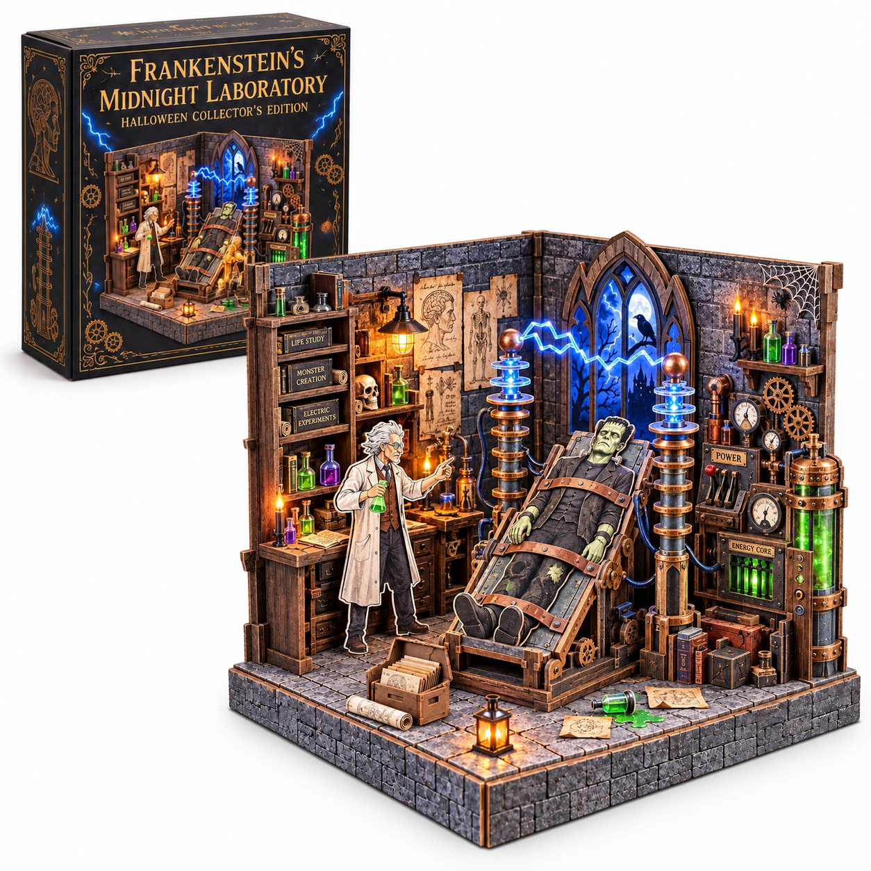 Frankenstein’s Midnight Laboratory DIY Wooden Diorama Kit