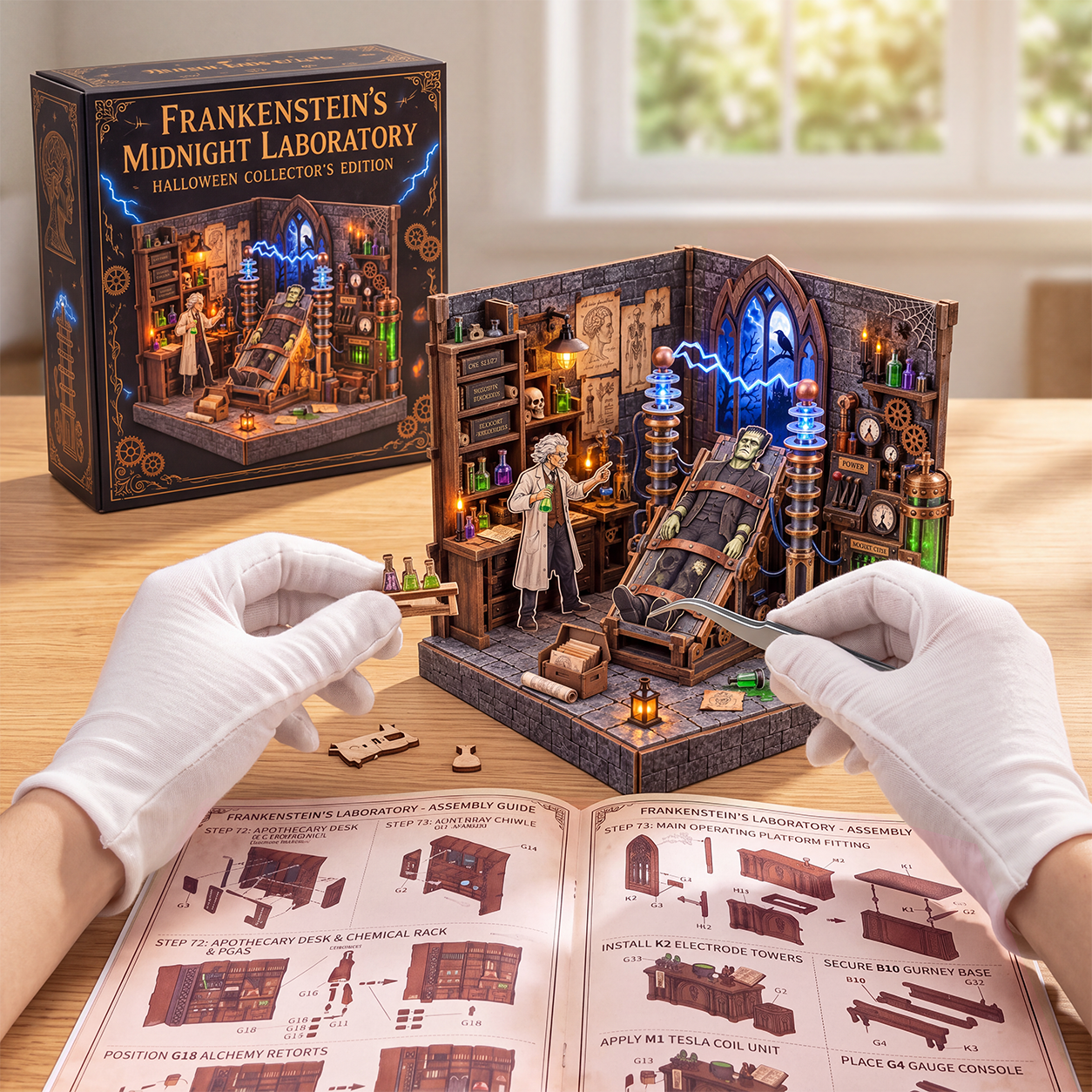 Frankenstein’s Midnight Laboratory DIY Wooden Diorama Kit