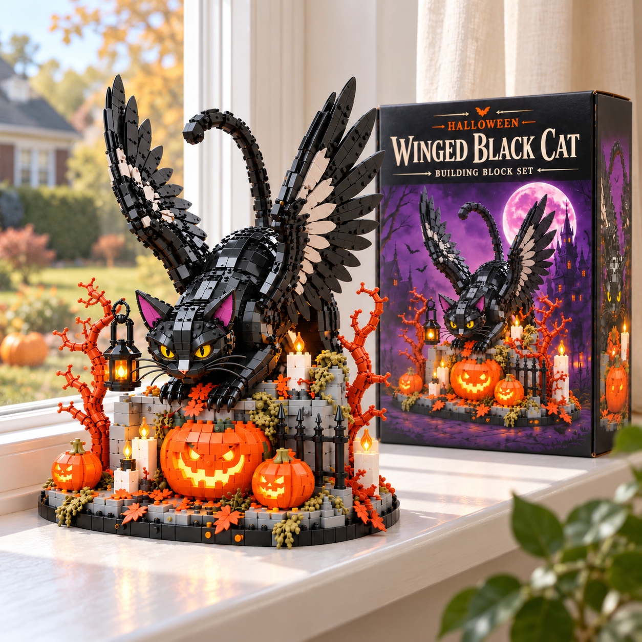 Halloween Winged Black Cat Building Block Set