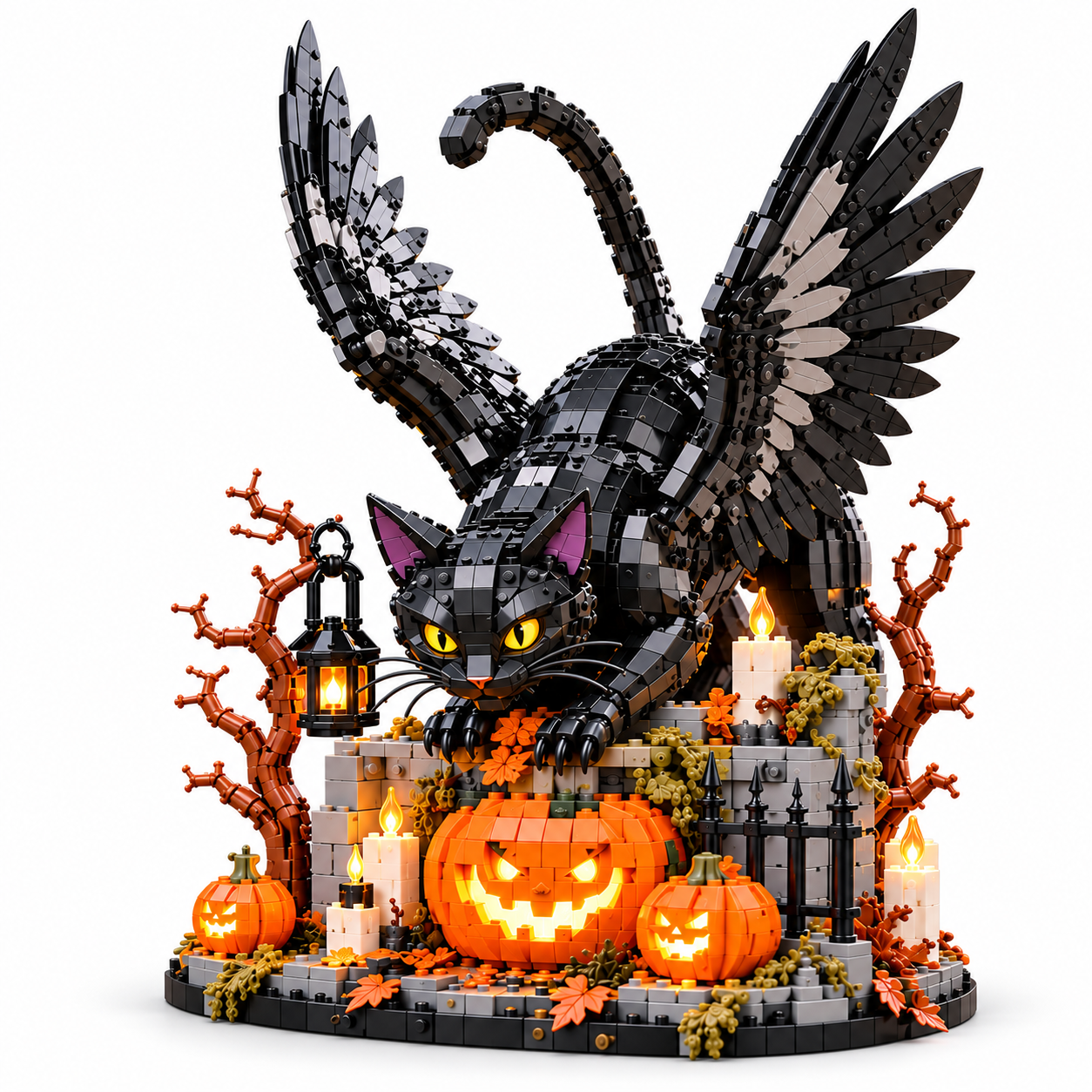 Halloween Winged Black Cat Building Block Set