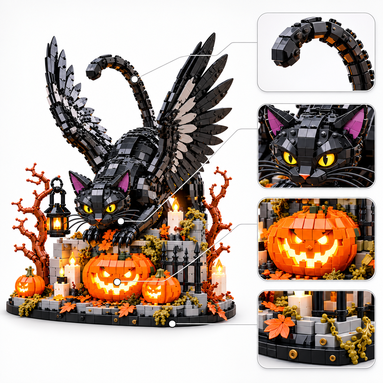 Halloween Winged Black Cat Building Block Set