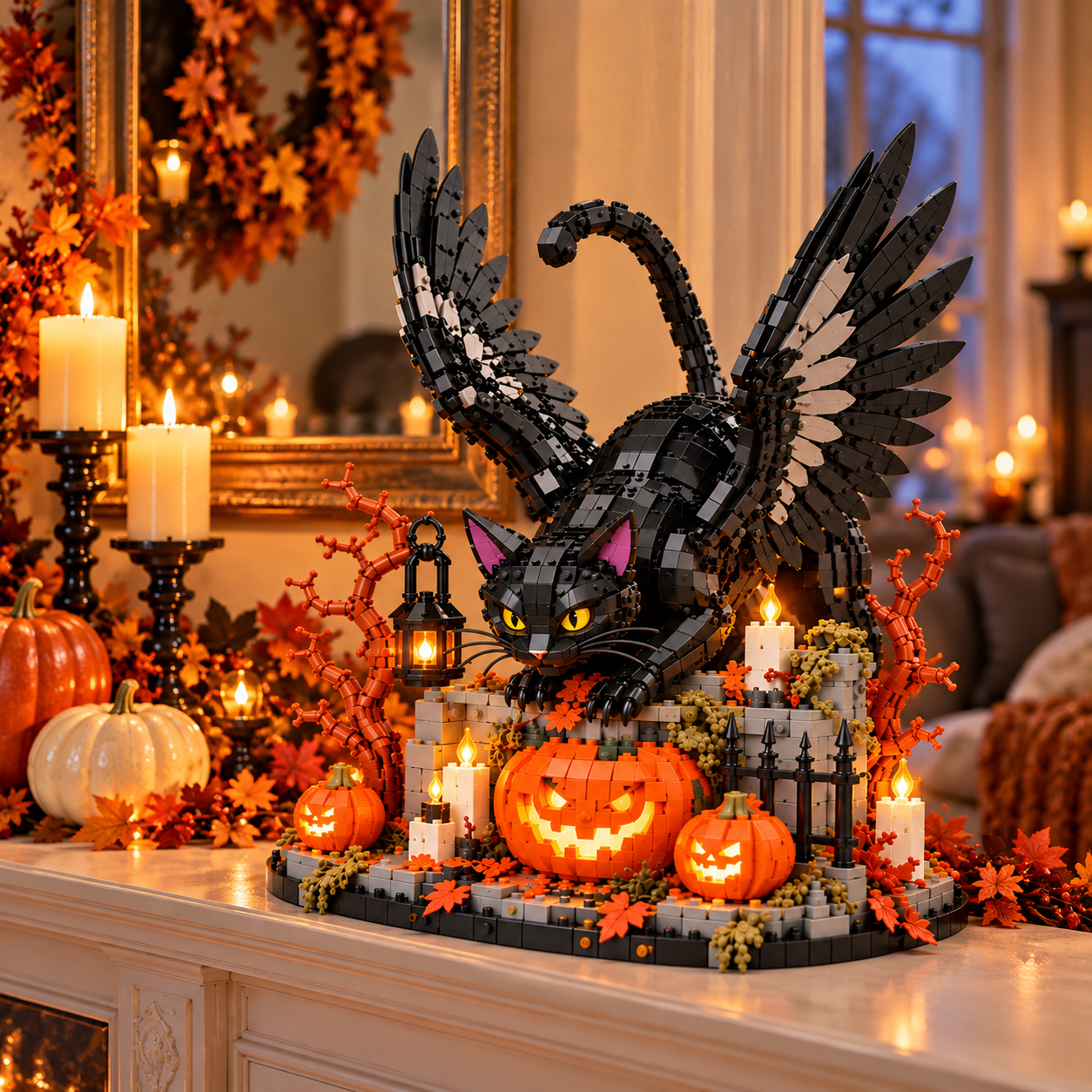 Halloween Winged Black Cat Building Block Set
