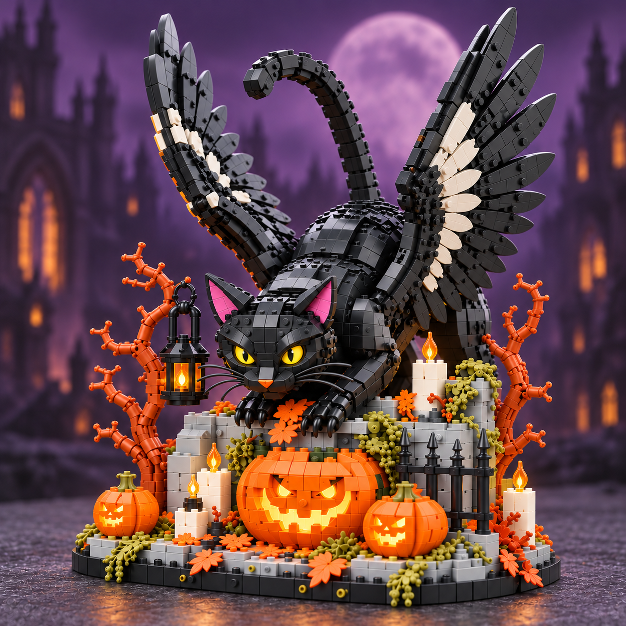 Halloween Winged Black Cat Building Block Set