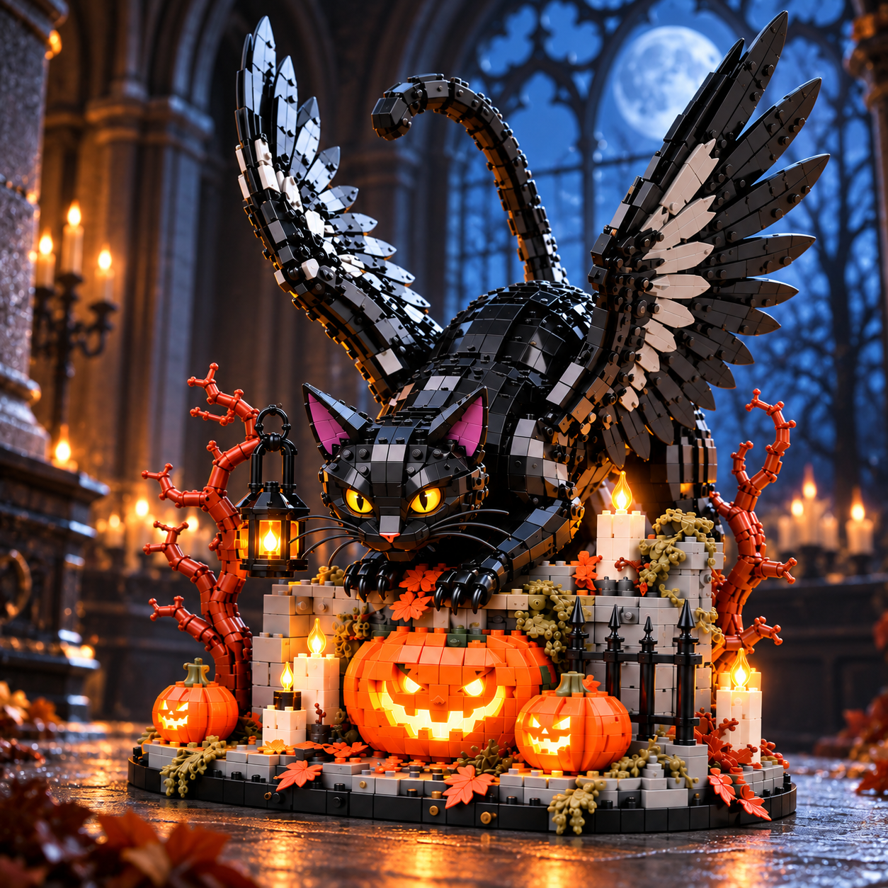 Halloween Winged Black Cat Building Block Set