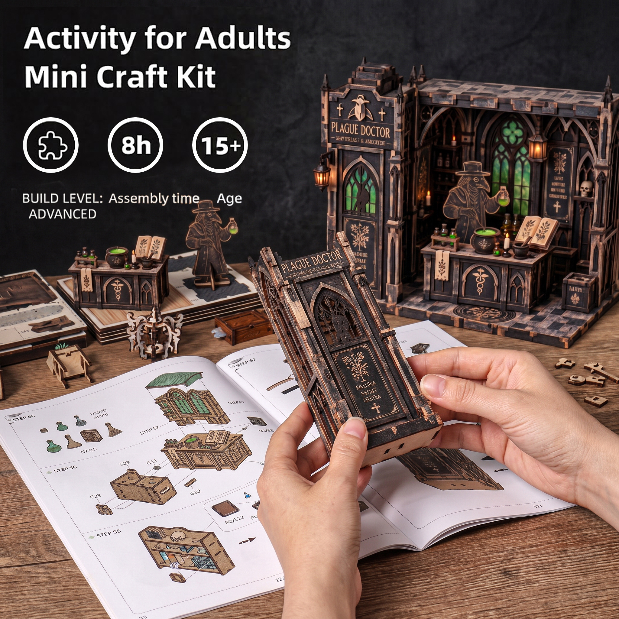 Plague Doctor Apothecary DIY Wooden Diorama Kit