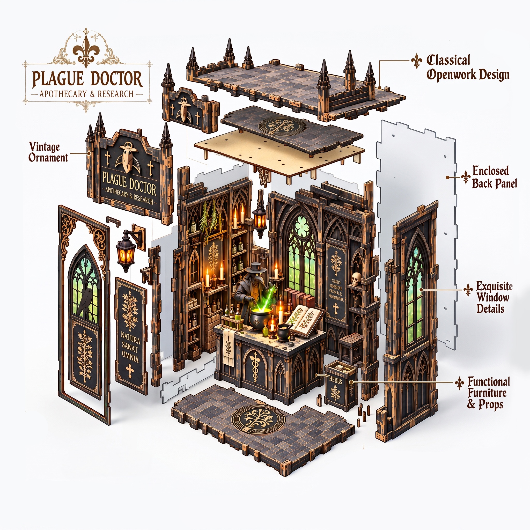 Plague Doctor Apothecary DIY Wooden Diorama Kit