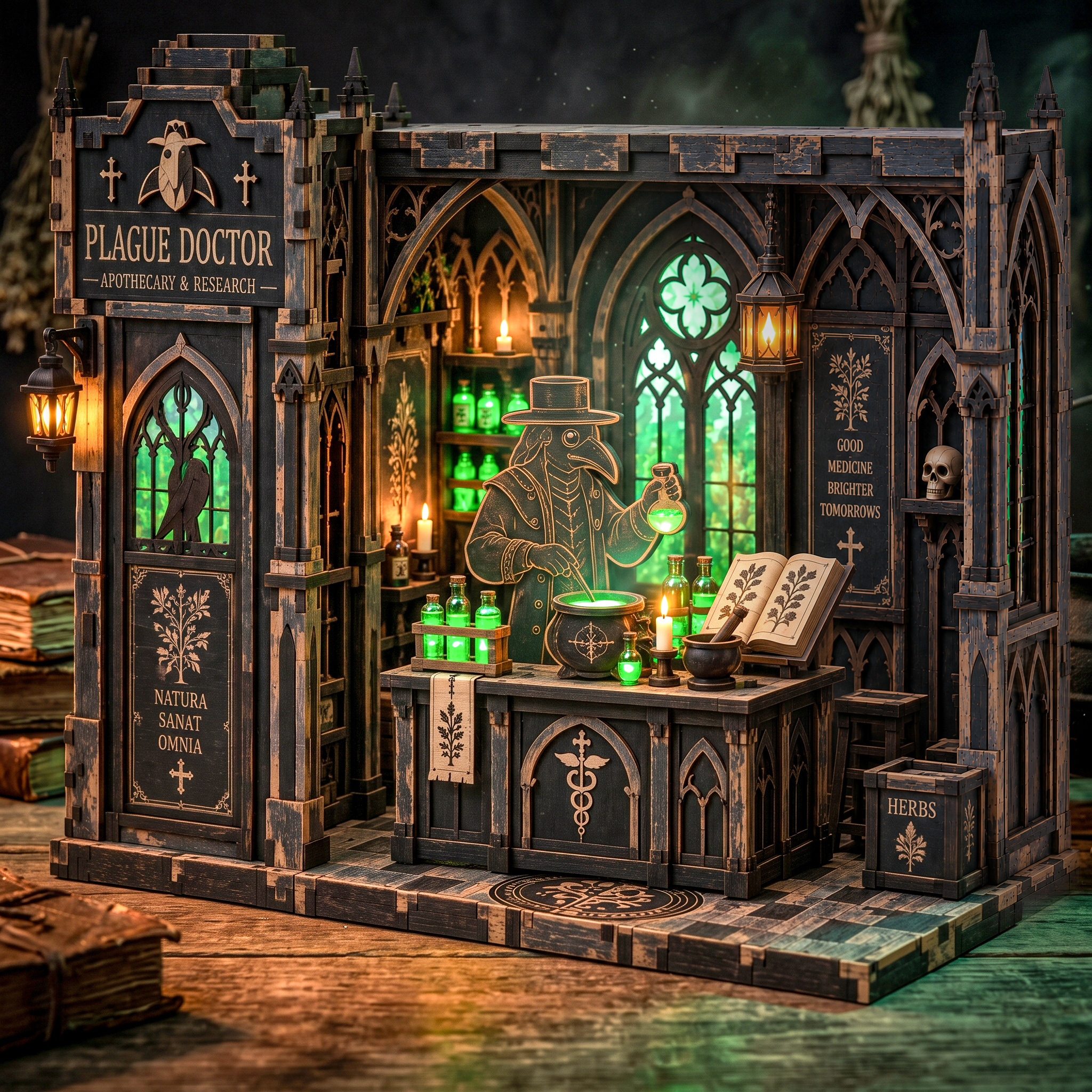 Plague Doctor Apothecary DIY Wooden Diorama Kit